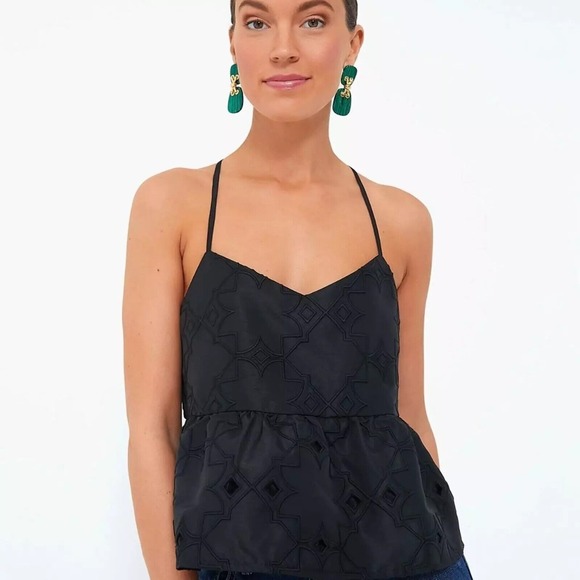 Tuckernuck Noir Nights Allie Womens Black V Neck Spaghetti Strap Peplum Top SZ M